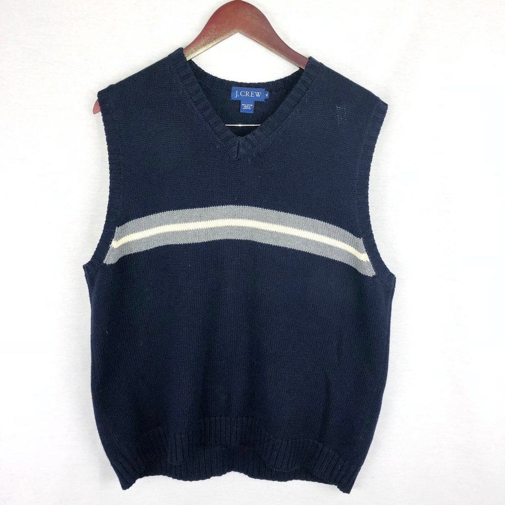 J. Crew navy vest with gray and white stripe